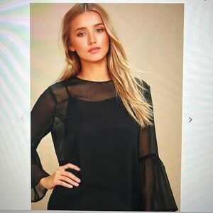 Lulus Sheer Black Long Sleeve Blouse